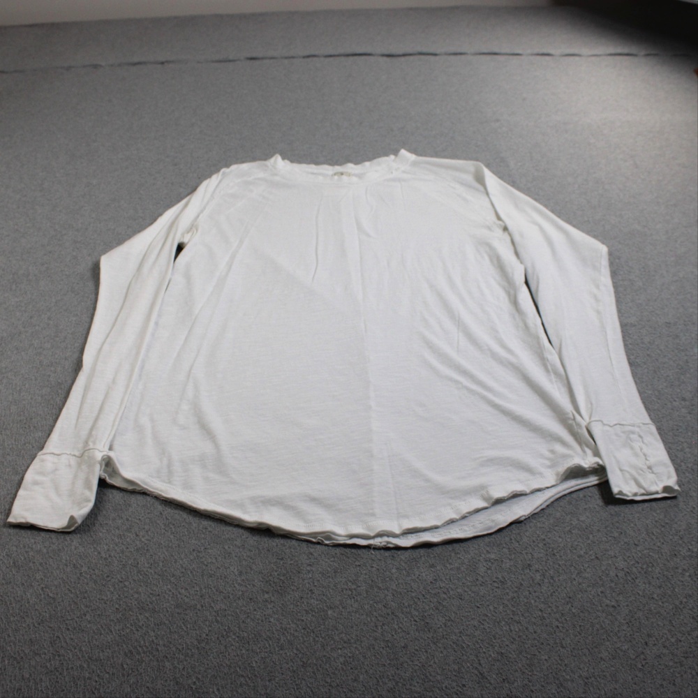 We The Free Shirt Women Medium White Long Sleeve Scoop Neck Cotton Tee Relaxed
